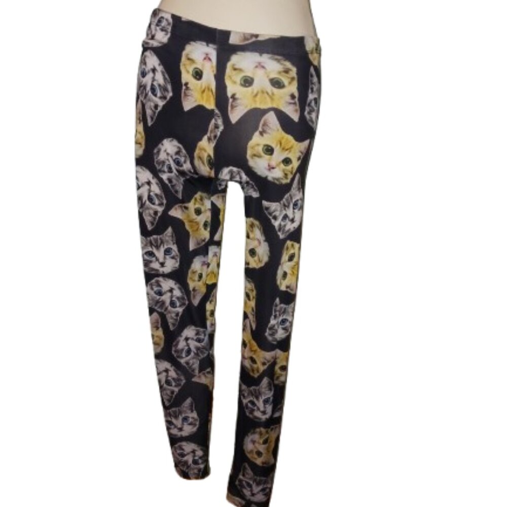 See You Monday Novelty Cat Face Leggings Size Small